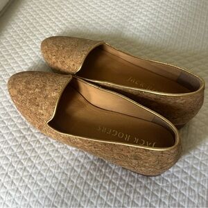 Jack Rogers Ginny Cork Loafers • 6M • Slip on tan gold piping/trim